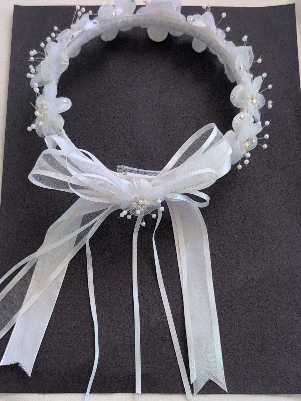 White First Communion Floral Headband Flower Girl Head Crown